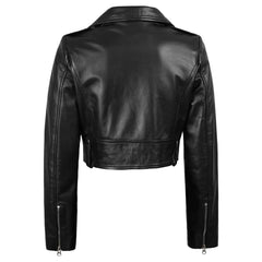 Genuine Lambskin Colleen Women’s Cropped Black Biker Style Leather Jacket