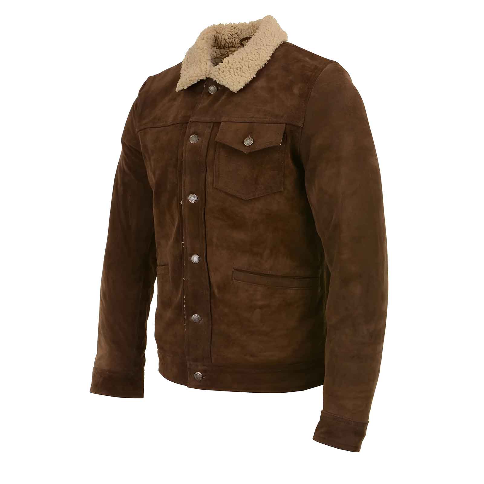 Men’s Vintage Suede Leather Coat with Shearling Lining – Classic Winter Shearling Overcoat