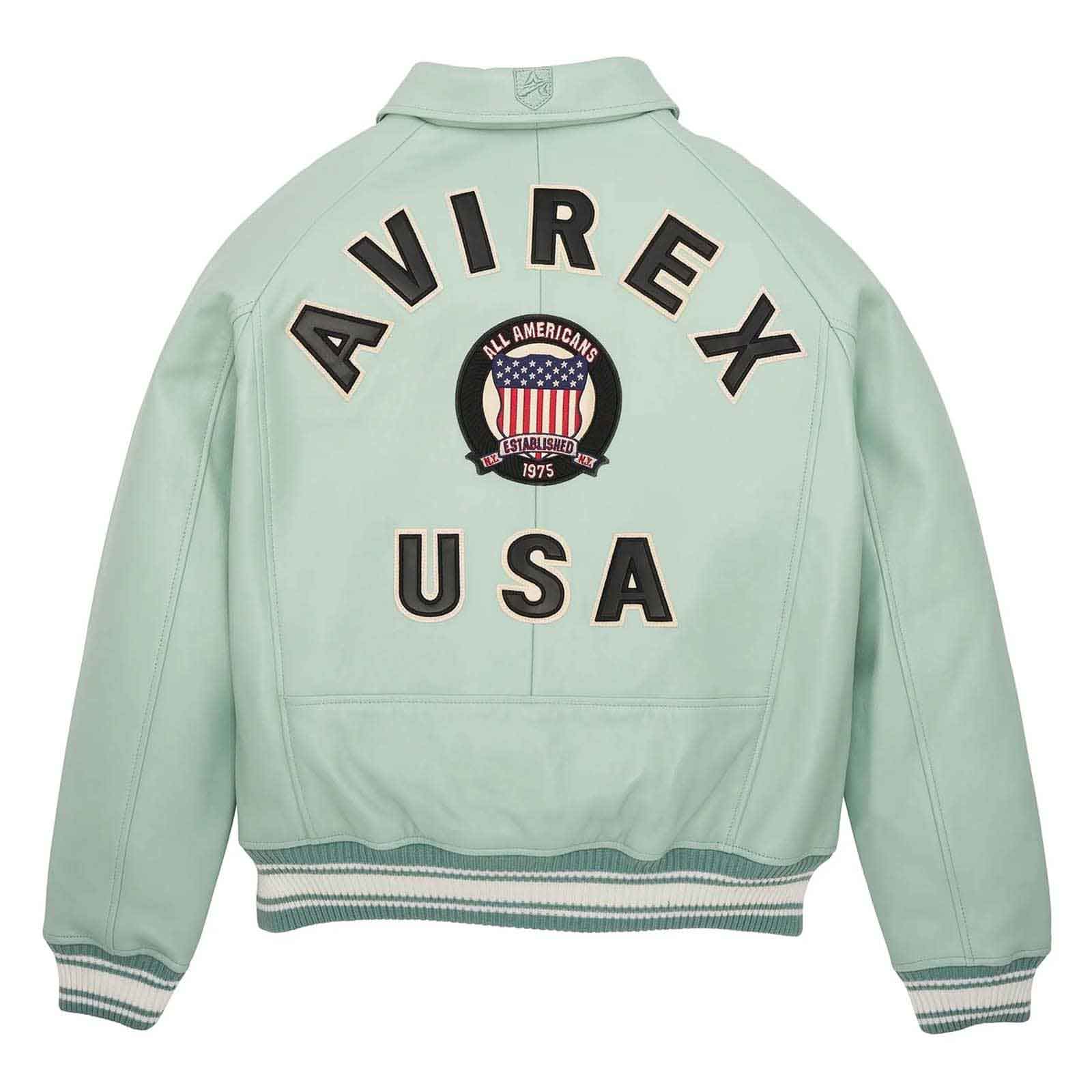 Best Quality Men’s Avirex Leather Jacket Light Green Leather Bomber Jacket Pilot Style