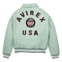 Best Quality Men’s Avirex Leather Jacket Light Green Leather Bomber Jacket Pilot Style