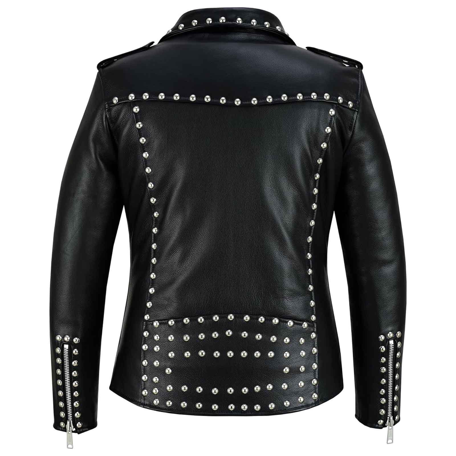 High Quality Iron Stud Women’s Studded Leather Biker Jacket