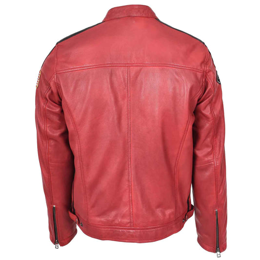 Vintage Men's Leather Biker Jacket Motorsport Logos Bobby Red