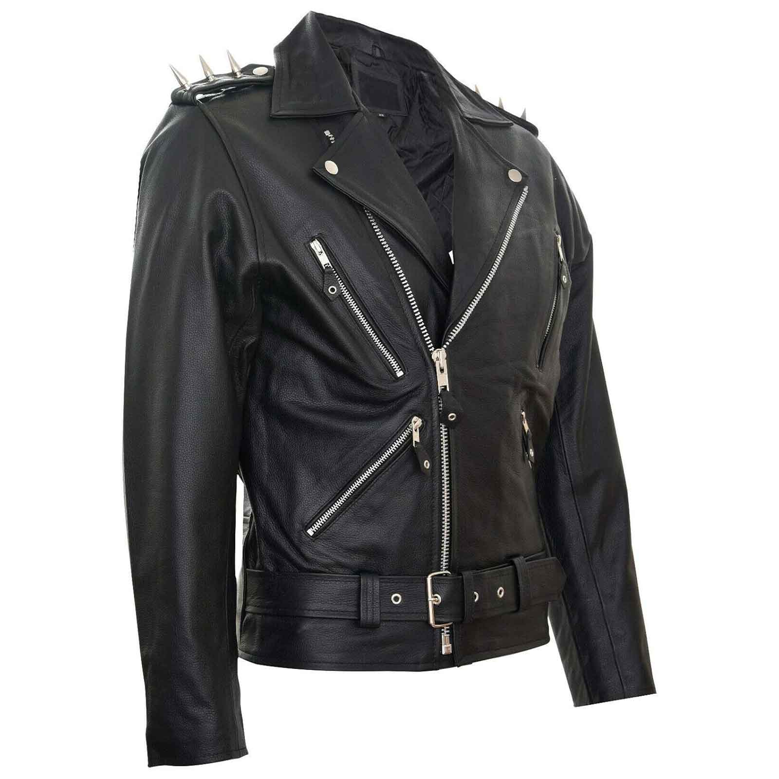 Classic Vintage Leather Biker Jacket for Men – Fringe, Studded & Tassel Design