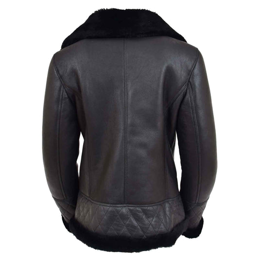 Women’s Merino Sheepskin Aviator Leather Jacket – Isabelle Black | Regals Leather