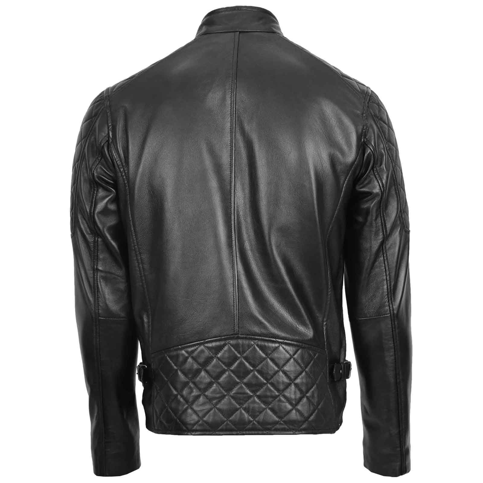Regals Leather Men’s Quilted Biker Jacket – Jackson Black Genuine Leather