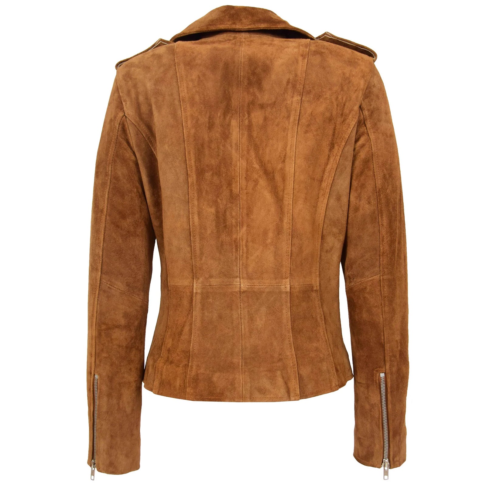 Women's Tan Suede Biker Jacket – Skylar Zip-Up Moto Style Leather Jacket