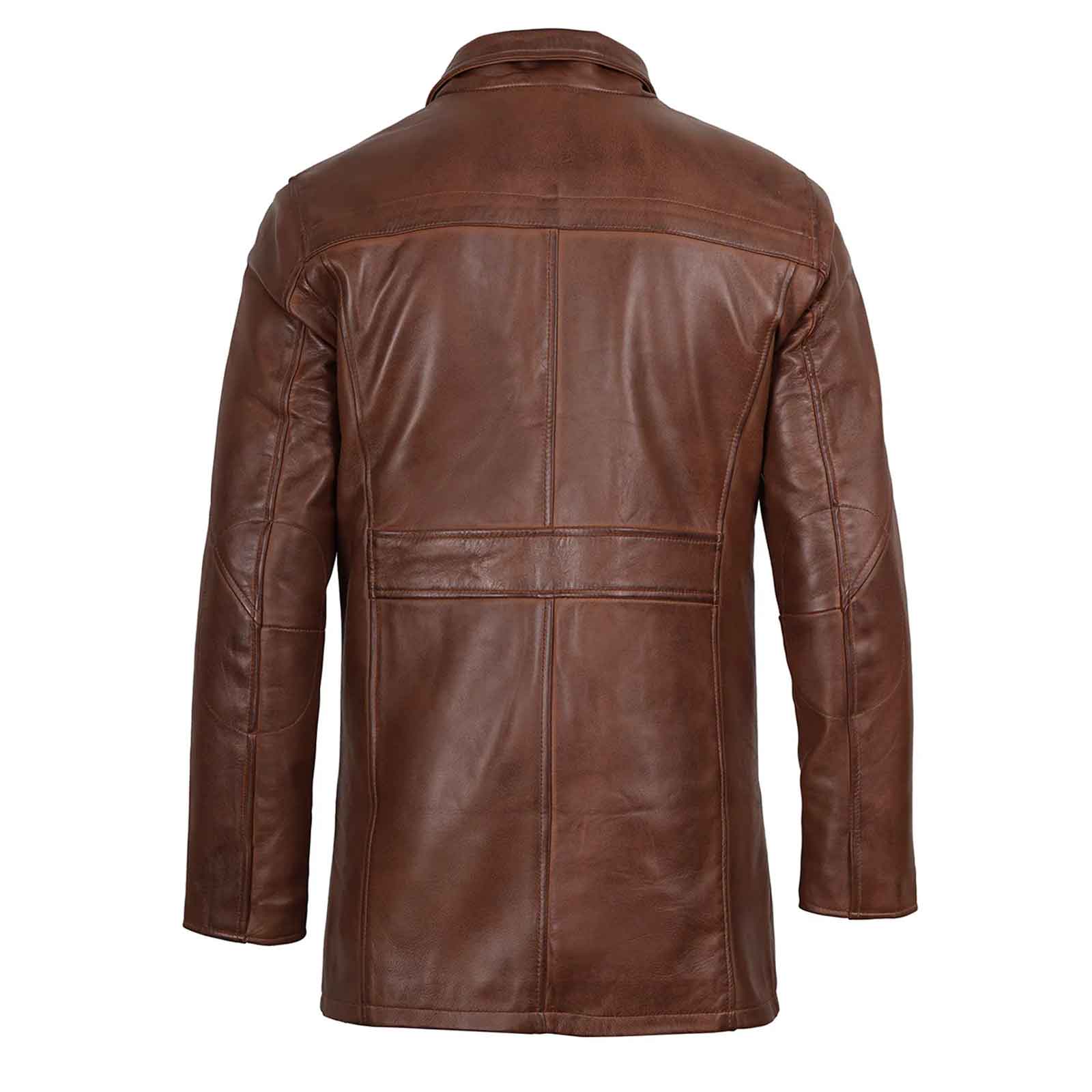 Regals Leather Durable Bristol Men's Vintage Cognac Brown Leather Car Coat