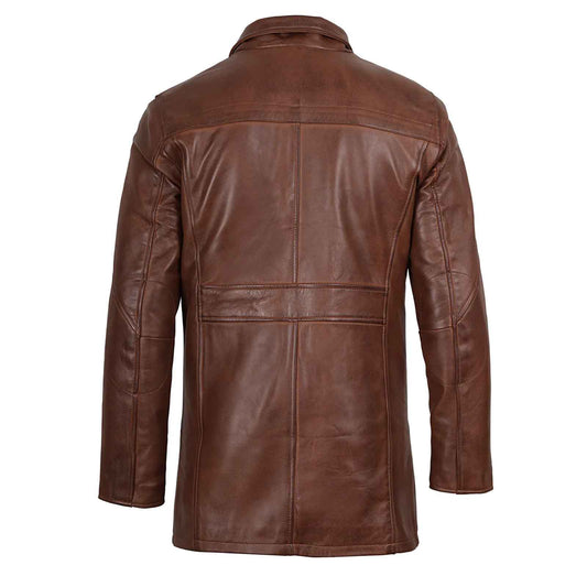Regals Leather Durable Bristol Men's Vintage Cognac Brown Leather Car Coat