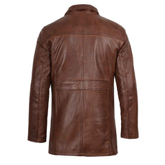 Regals Leather Durable Bristol Men's Vintage Cognac Brown Leather Car Coat