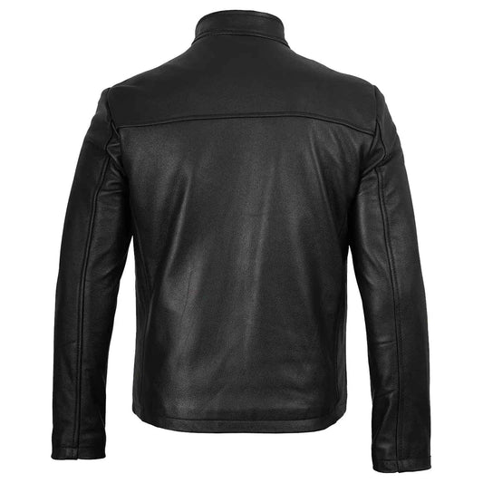 Men's Handmade Black Cowhide Leather Cafe Racer Jacket Regals Leather