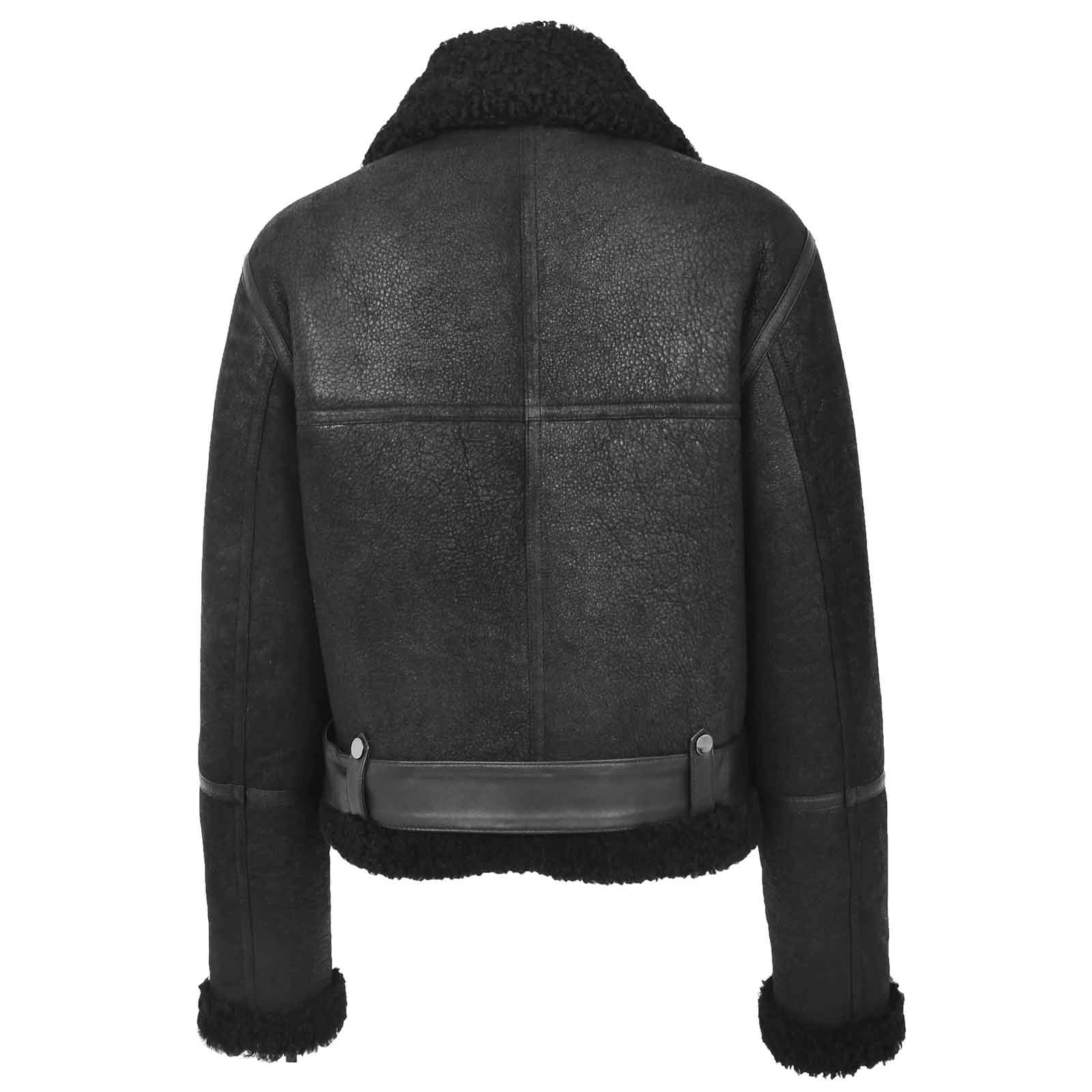 Regals Leather Lightweight Women's Sheepskin Aviator RAF Pilot Bomber Jacket Elsie Black