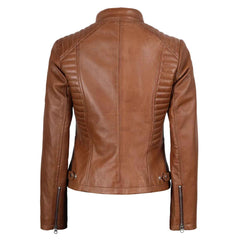 Women’s Tan Real Leather Cafe Racer Jacket – Rachel Biker Style
