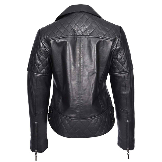 Women’s Real Leather Biker Jacket Black – Nixi Multi Cross Zip Quilted