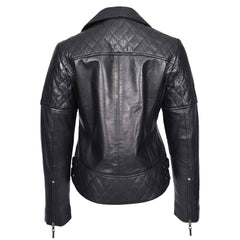 Women’s Real Leather Biker Jacket Black – Nixi Multi Cross Zip Quilted