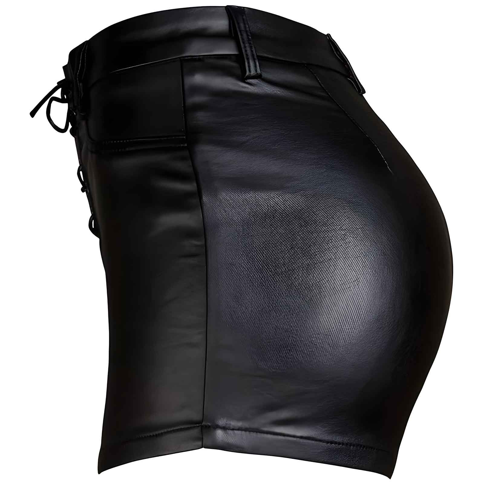 Women’s PU Leather Shorts – High Waist Drawstring Sexy Faux Leather Bottoms