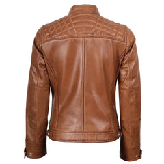 Regals Leather Women's Cafe Racer Style Tan Brown Leather Jacket
