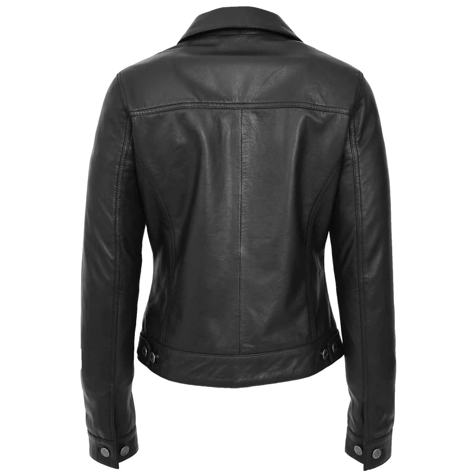 Regals Leather Women's Soft Genuine Leather Trucker Style Jacket Alma Black