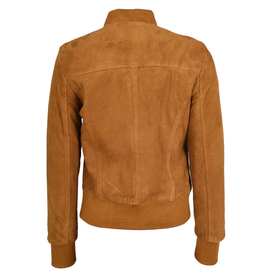 Regals Leather Women's Real Goat Suede Leather Bomber MA-1 Jacket Faye Cognac