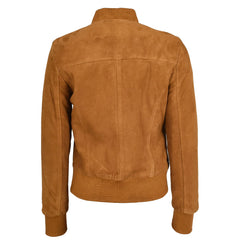 Regals Leather Women's Real Goat Suede Leather Bomber MA-1 Jacket Faye Cognac