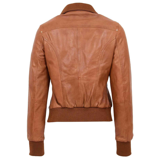 Women's Leather Classic Bomber Jacket – Motto Tan Genuine Leather Coat