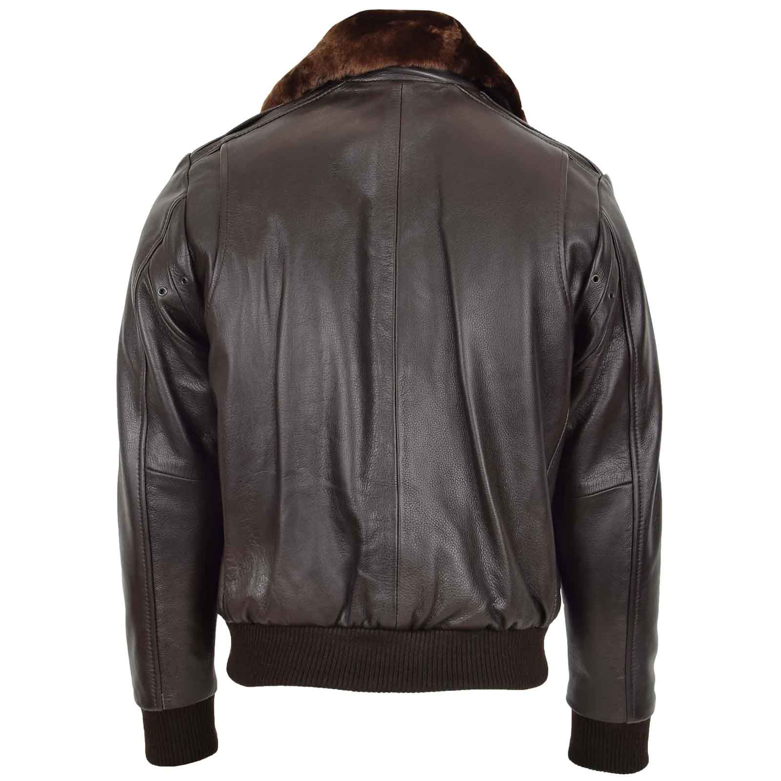 Men’s Leather Bomber Pilot Jacket with Removable Collar – Leroy Brown Classic