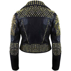 Women’s Studded Leather Jacket | Brando Rocker Spikes Biker Outerwear