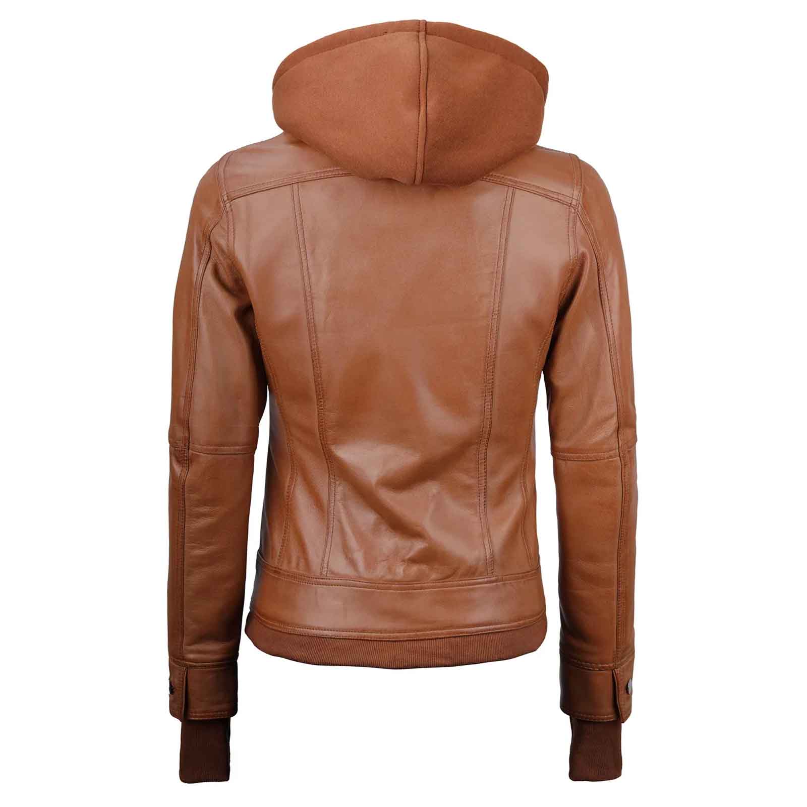 Regals Leather Tralee Women's Tan Brown Wax Bomber Leather Jacket With Removable Hood
