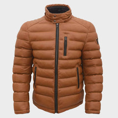 Regals Leather Men’s Wax Bubble Winter Jacket – Sustainable Sheep Wax Fabric, Removable Hood, Brown