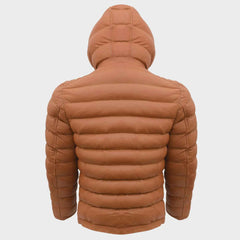 Regals Leather Men’s Wax Bubble Winter Jacket – Sustainable Sheep Wax Fabric, Removable Hood, Brown