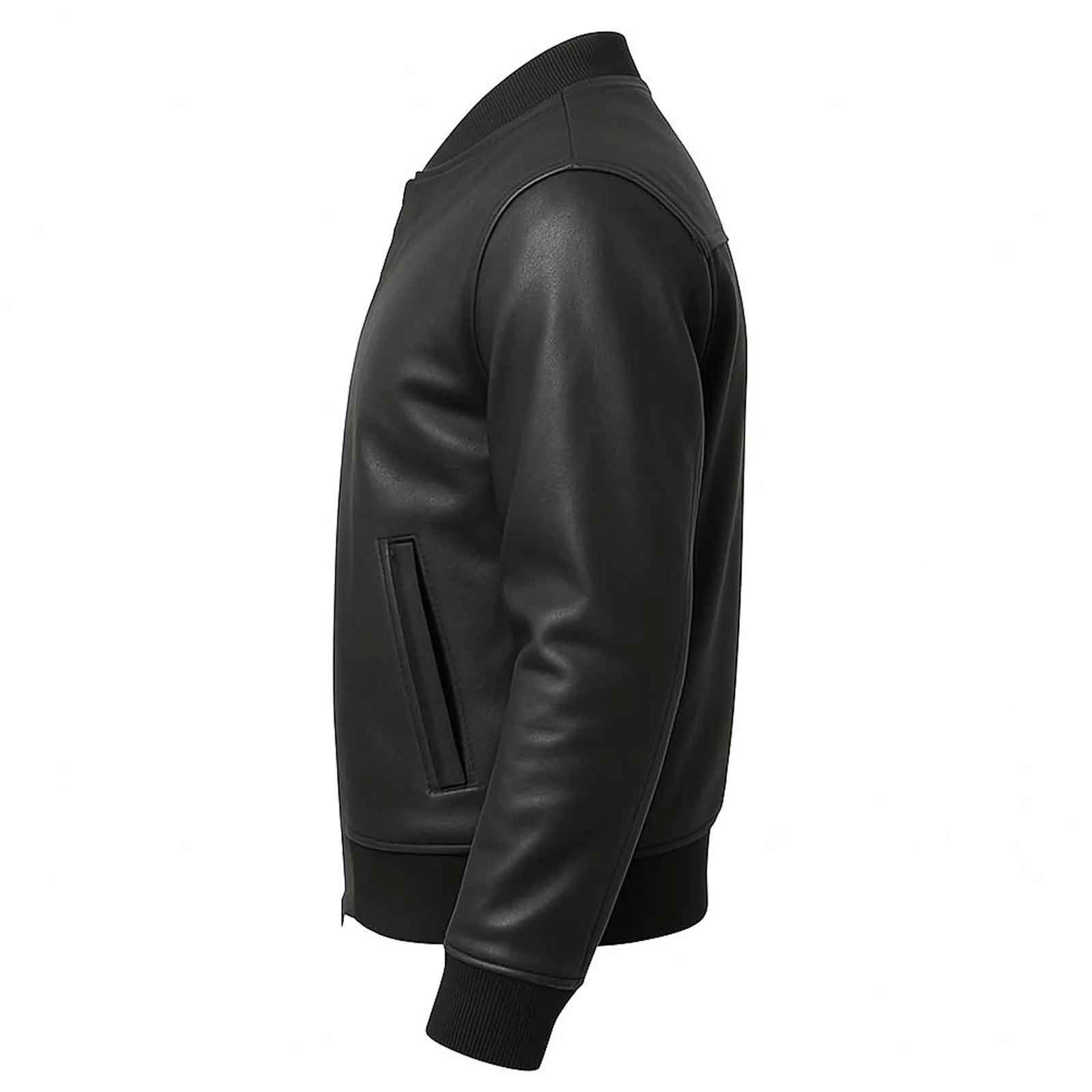 Men’s Slim Fit Black Leather Bomber Jacket – Timeless Handcrafted Fashion