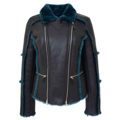 Women’s Sheepskin Aviator Pilot Jacket – Valerie Black Green Shearling Coat