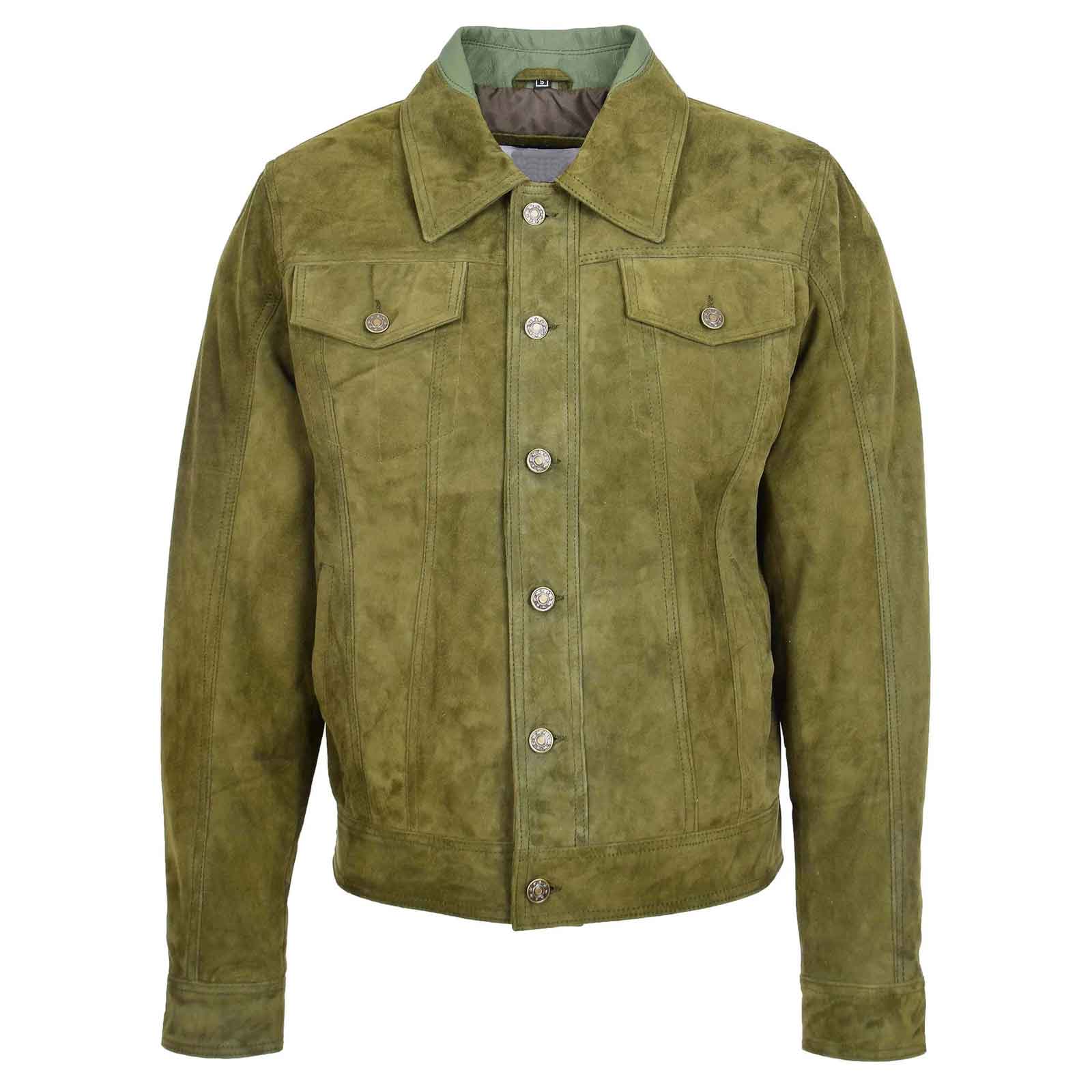 Men’s Real Suede Trucker Harrington Jacket – Daryl Green Goat Suede Classic
