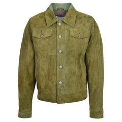 Men’s Real Suede Trucker Harrington Jacket – Daryl Green Goat Suede Classic