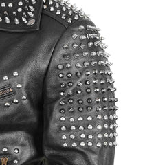 Mens Brando Studded Jacket Black Motorcycle Rock Punk Spiked Brando Biker Genuine Leather Jacket