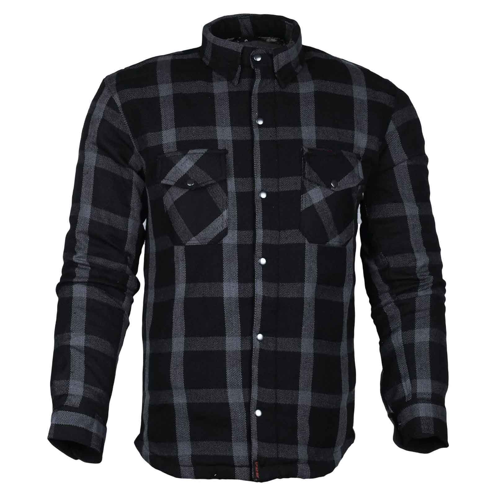Exo Protective Motorcycle Flannel Shirt Grey/Black – DuPont™ Kevlar® Lined | Regals Leather