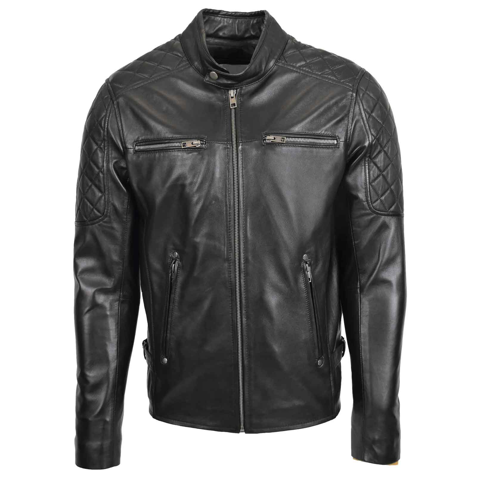 Regals Leather Men’s Quilted Biker Jacket – Jackson Black Genuine Leather