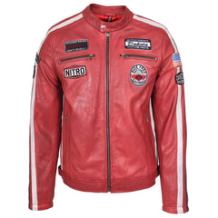 Vintage Men's Leather Biker Jacket Motorsport Logos Bobby Red