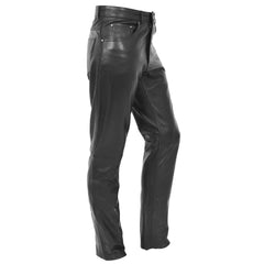 Men’s Black Leather Trousers Straight Leg Classic Fit Casual Jeans | Stylish Biker Pants by Regals Leather