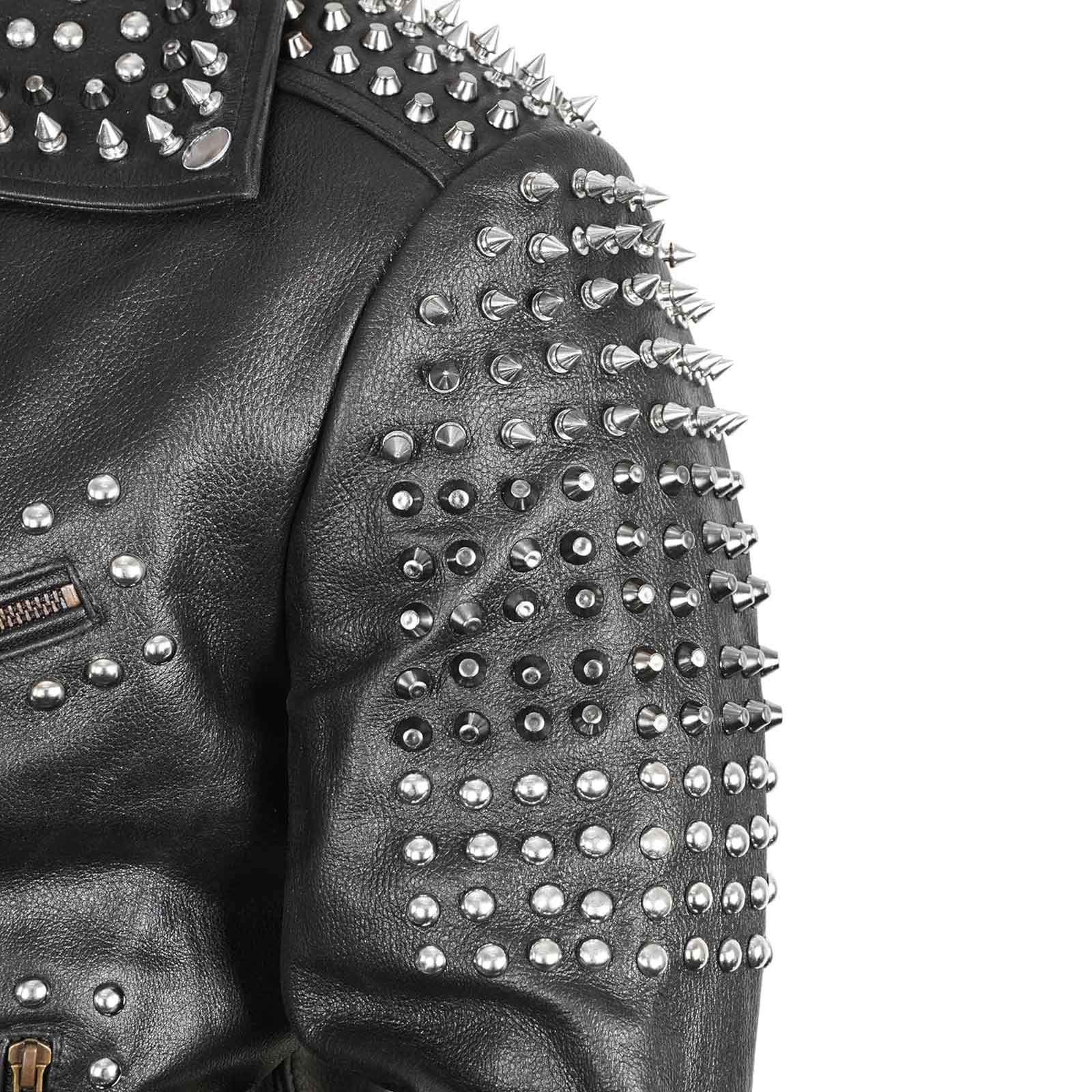 Men’s Studded Leather Jacket – Rock Punk Brando Motorcycle Black Biker Spiked Jacket