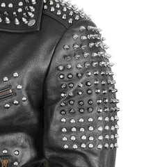 Men’s Studded Leather Jacket – Rock Punk Brando Motorcycle Black Biker Spiked Jacket