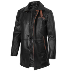 Regals Leather Vintage Glen Men's Black Genuine Leather Car Coat