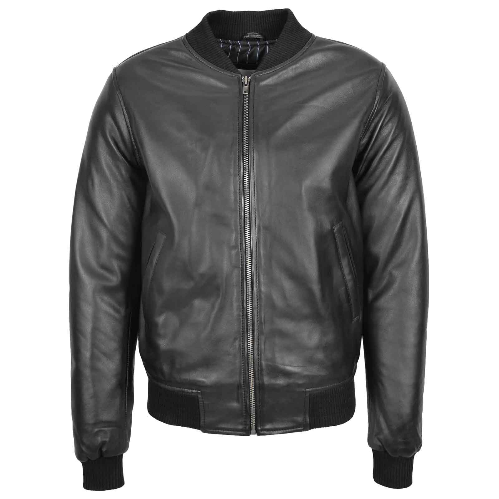 Men’s Black Leather MA-1 Bomber Jacket | Ryan Flight Style Leather Jacket for Men