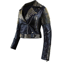 Women’s Studded Leather Jacket | Brando Rocker Spikes Biker Outerwear