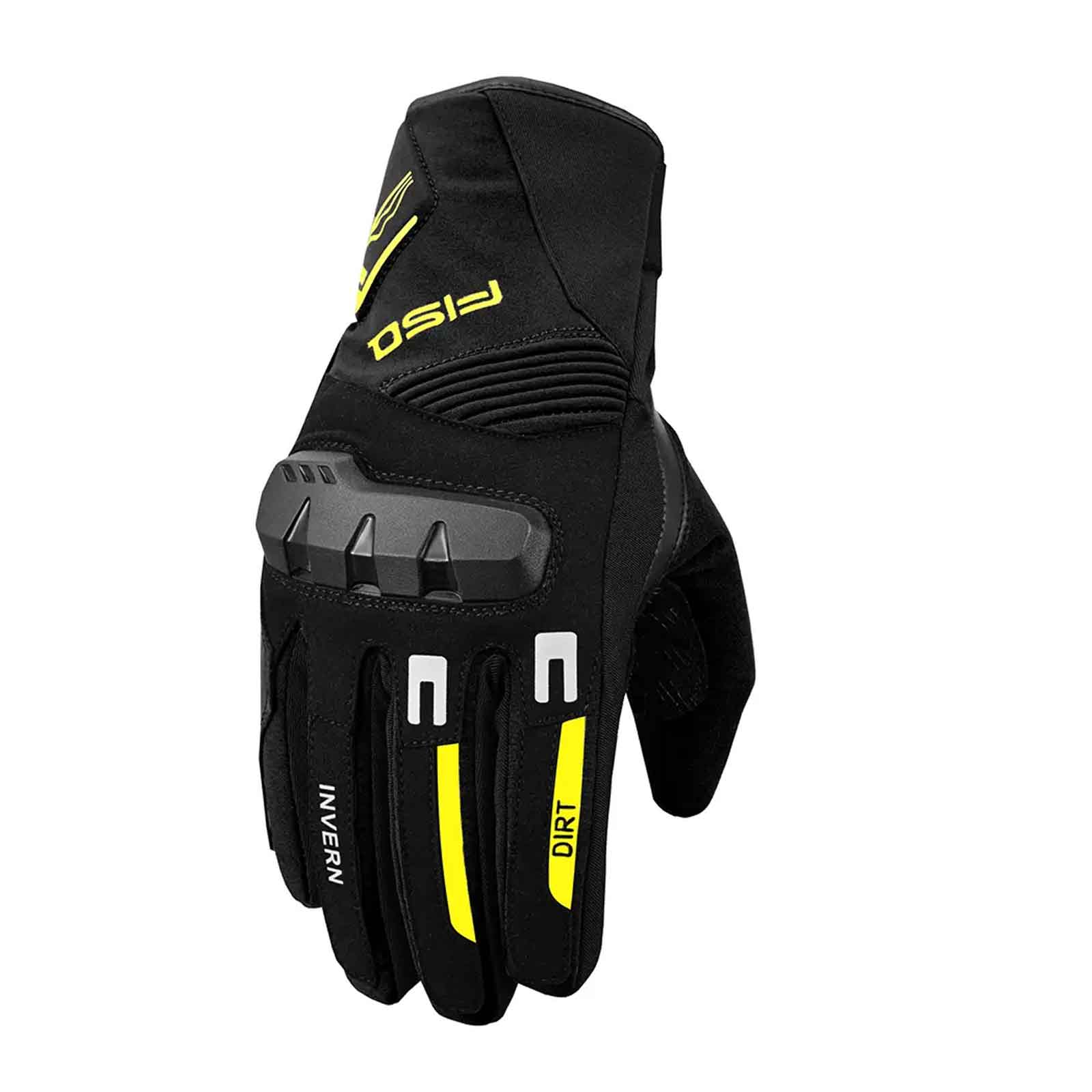 Guantes Fluorescentes Amarillos de Invierno FISA Dirt – Guantes de Moto Impermeables Aislados de Alta Visibilidad