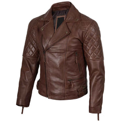 Frisco Men's Dark Brown Quilted Asymmetrical Leather Biker Style Jacket