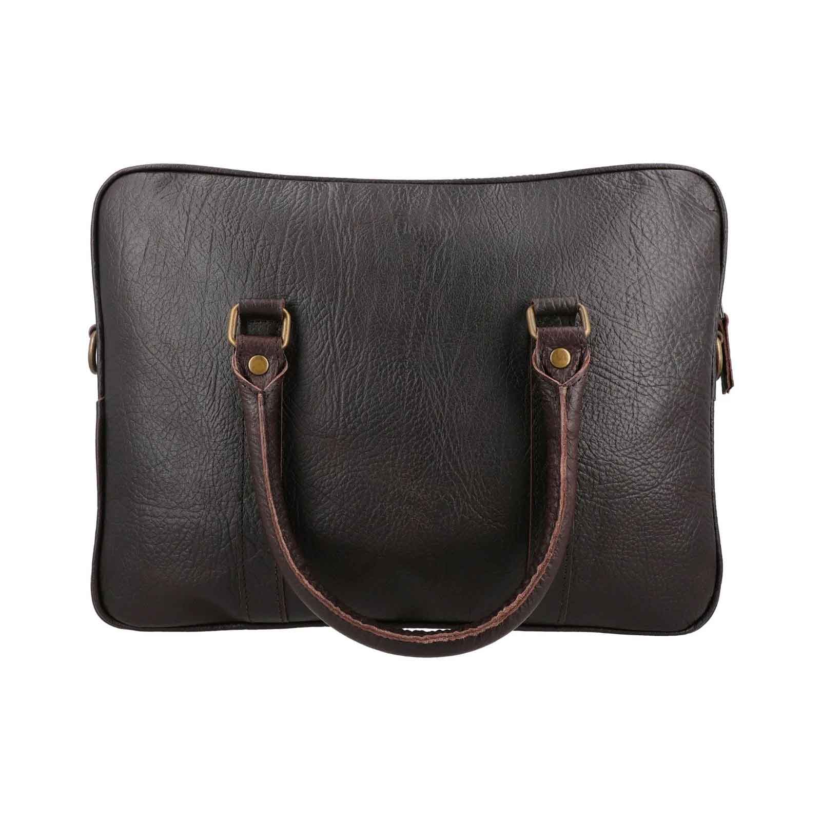 Adjustable Strap and Top Handle – REGALS LEATHER Vintage Blackish-brown Leather Bag for Work, Travel & Business