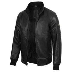 Regals Leather Men's Black Real Cowhide Leather Bomber Jacket
