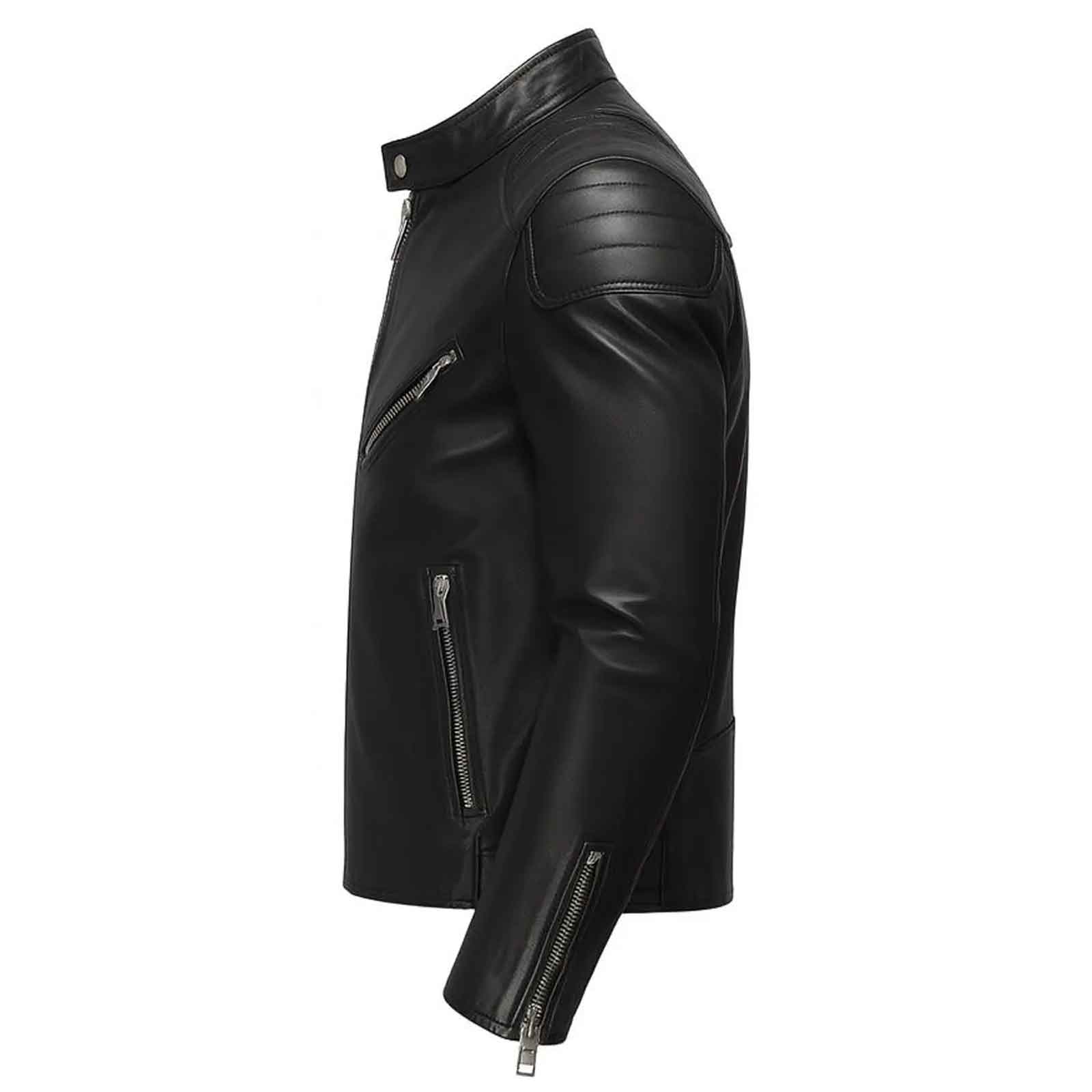 Chaqueta Biker de Cuero de Oveja Negra para Hombre – Estilo Moto Ajustado | Regals Leather