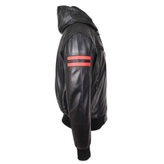 Leather Men's Genuine Lambskin Leather Hooded Bomber Jacket Remmy Black