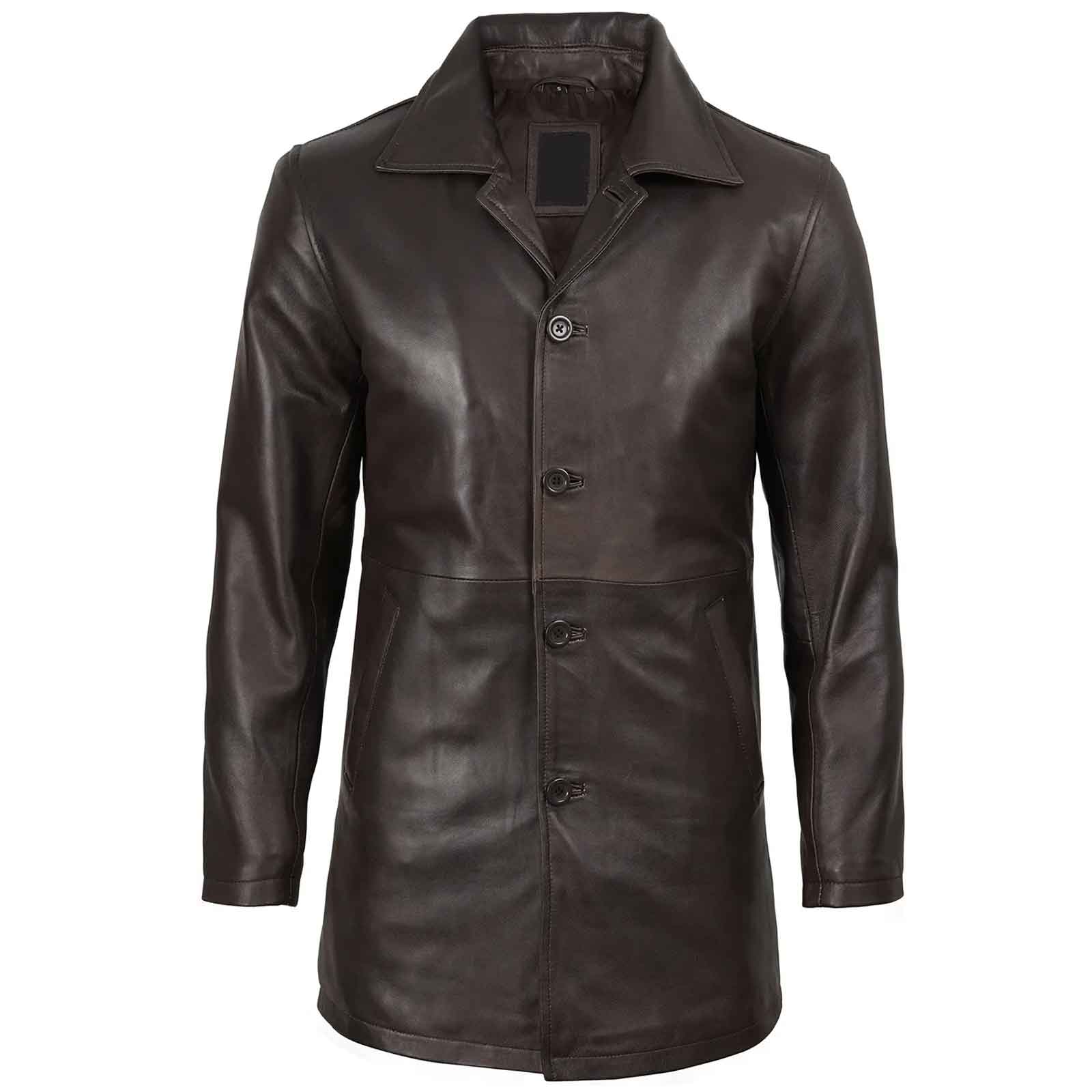 Handmade Vintage Men's Distressed Dark Brown Real Leather Car Coat | Regals Leather